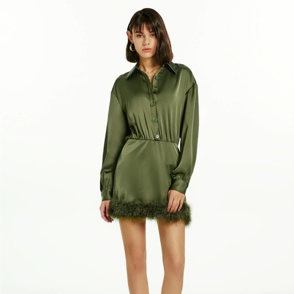 Cider Dresses & Skirts - NWT Cider FAUX FEATHER TRIM COLLAR SHORT DRESS